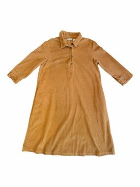 Vermont country store Relaxed Camel Midi Shirt Dress with Pockets
